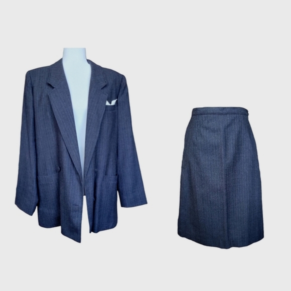 Vintage hand-made woolen long jacket blazer charcoal grey double breasted 10 - Picture 13 of 15